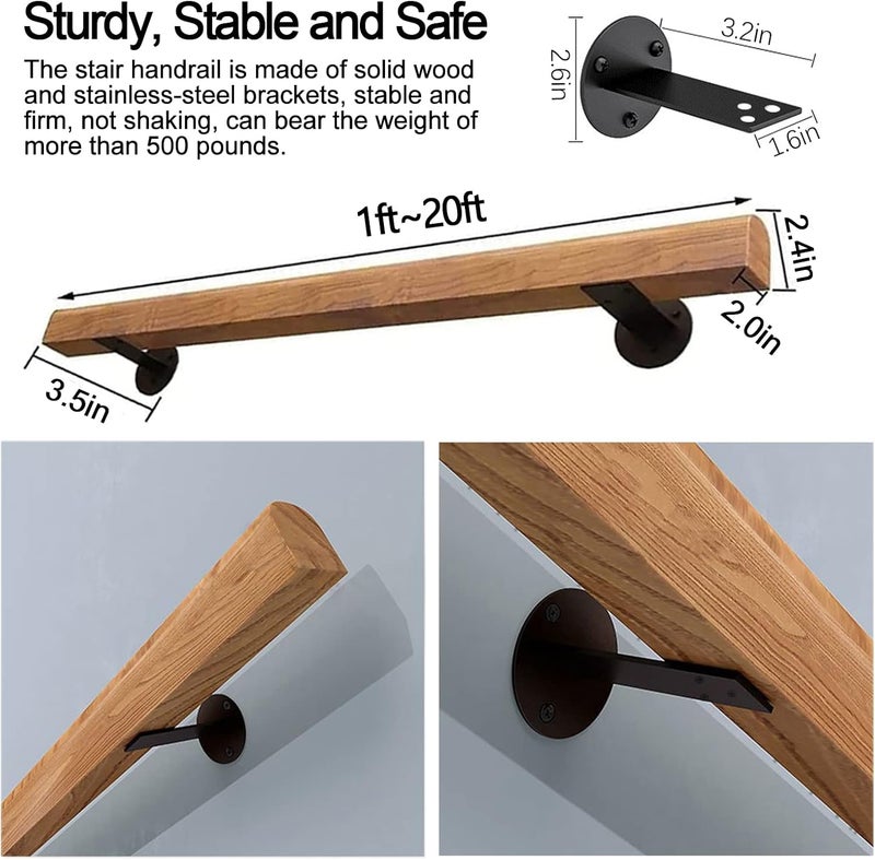 JuneFanwei 5FT Wooden Stair Handrails, Hand Railings for Stairs Indoor Outdoor, Sturdy Safety Wall Mount Support, Non-Slip Staircase Handrail for Home Garden Corridor, Lofts Decking, Kindergarten Guardrail - Image 2